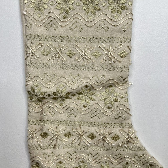 Nicole Miller Wool Blend Beige Embroidered Nordic Snowflake Christmas Stocking - Picture 4 of 8